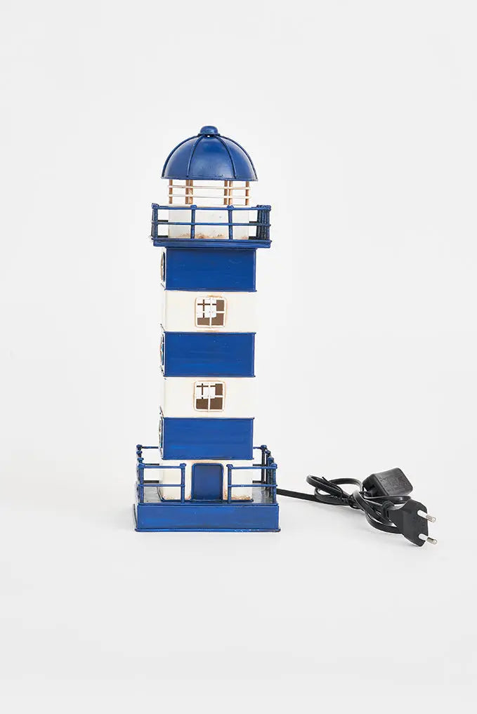 Faro de metal con led 32 cm blanco y azul