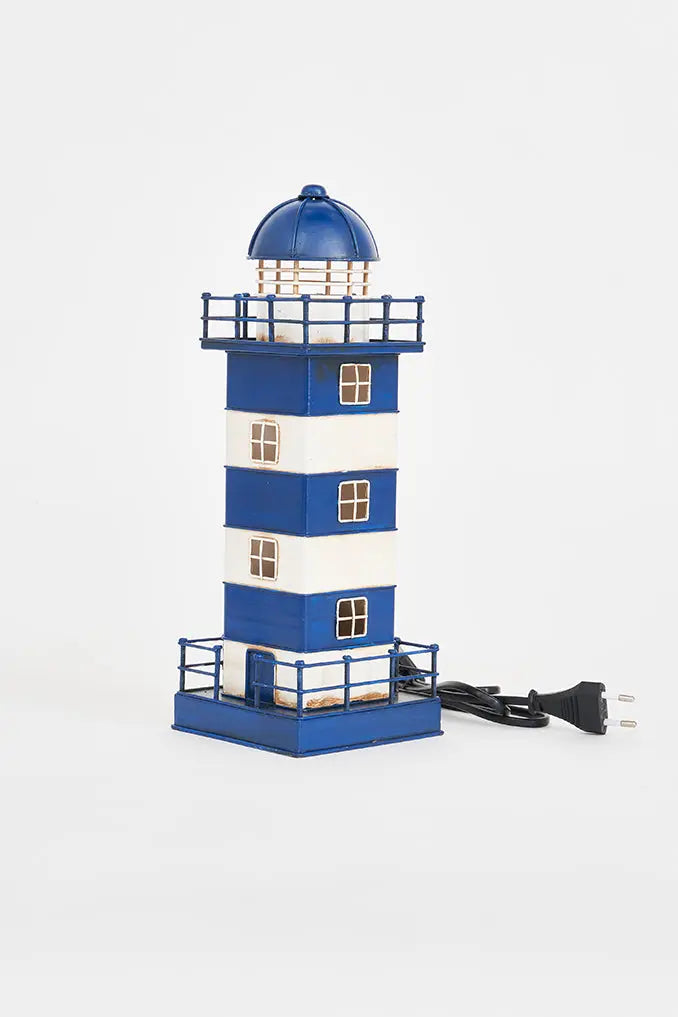 Faro de metal con led 32 cm blanco y azul