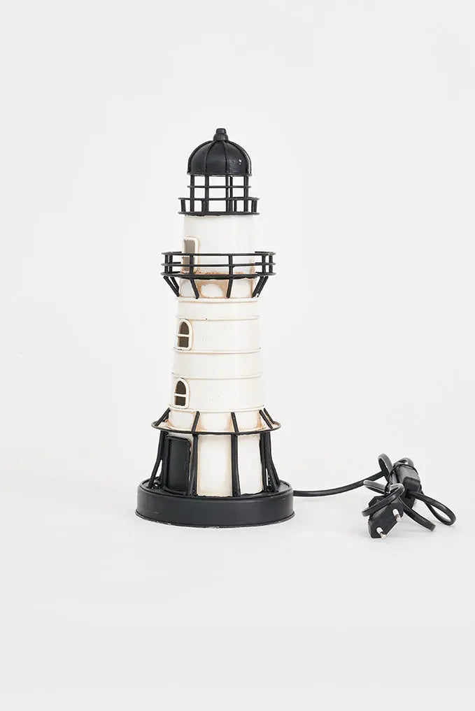 Faro de metal con led 32 cm blanco y negro