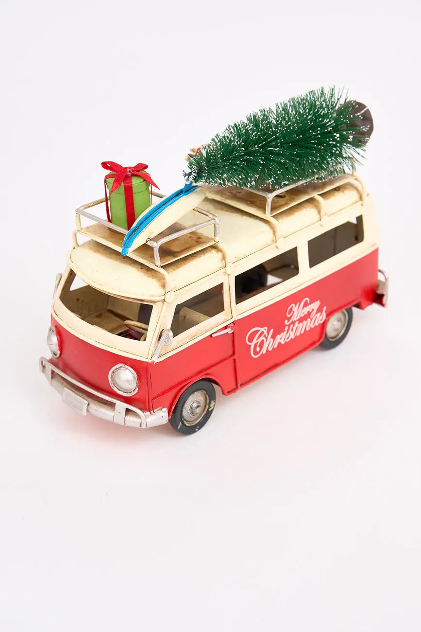 Colgante navideño furgoneta surfera roja pequeña