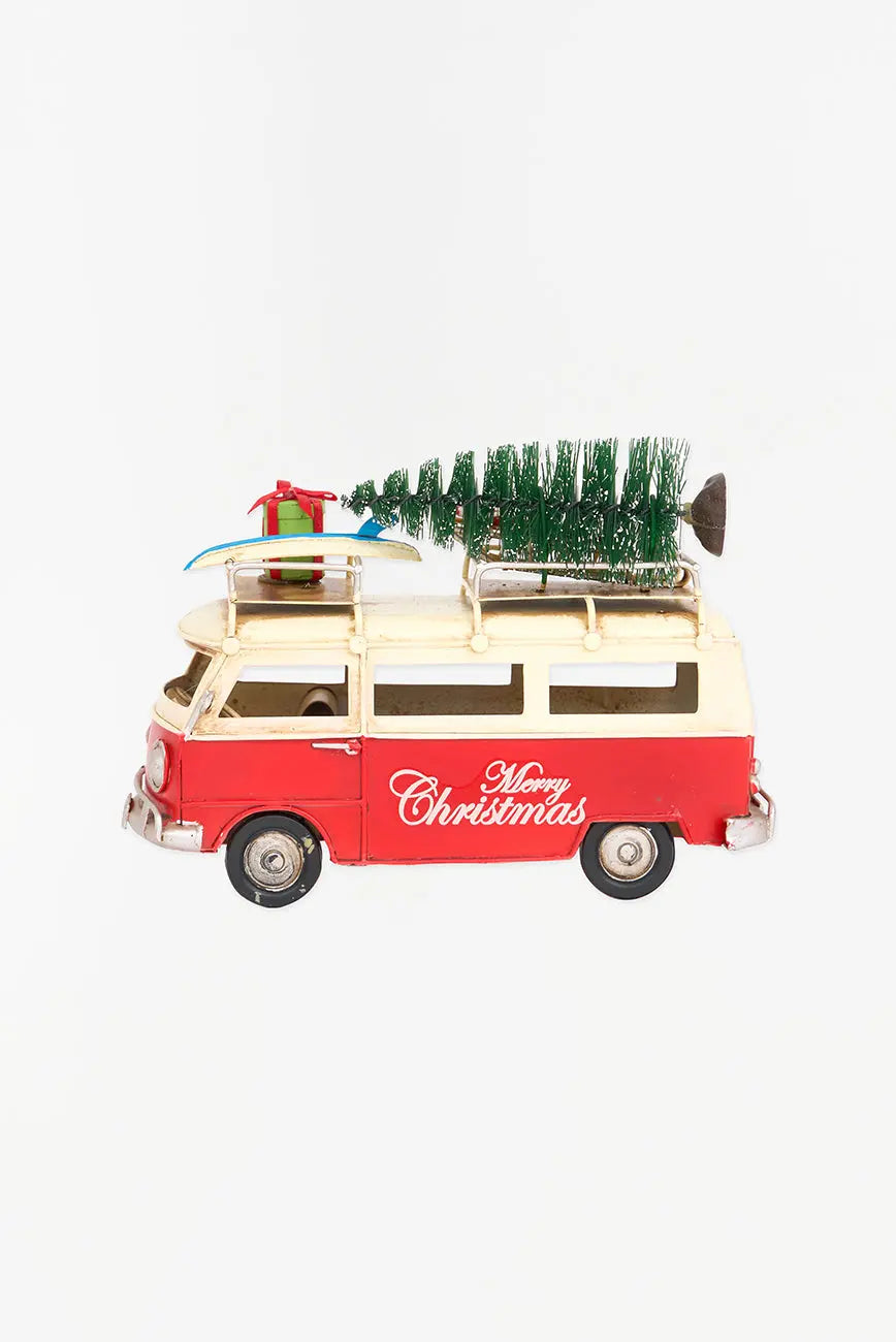 Colgante navideño furgoneta surfera roja pequeña