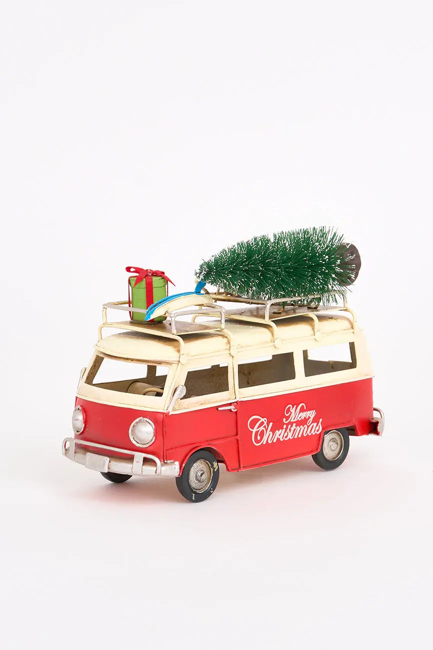 Colgante navideño furgoneta surfera roja pequeña