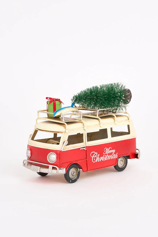 Colgante navideño furgoneta surfera roja pequeña