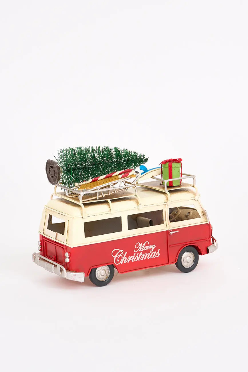 Colgante navideño furgoneta surfera roja pequeña