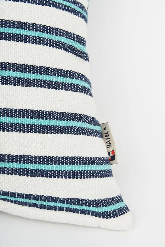 Cojín de algodón a rayas azules Batela