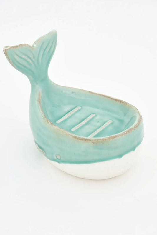 Jabonera forma ballena en porcelana verde
