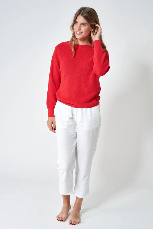 Wide-neck knitted sweater in cotton