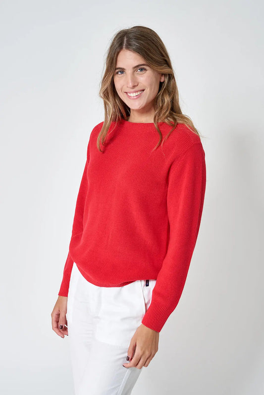 Wide-neck knitted sweater in cotton