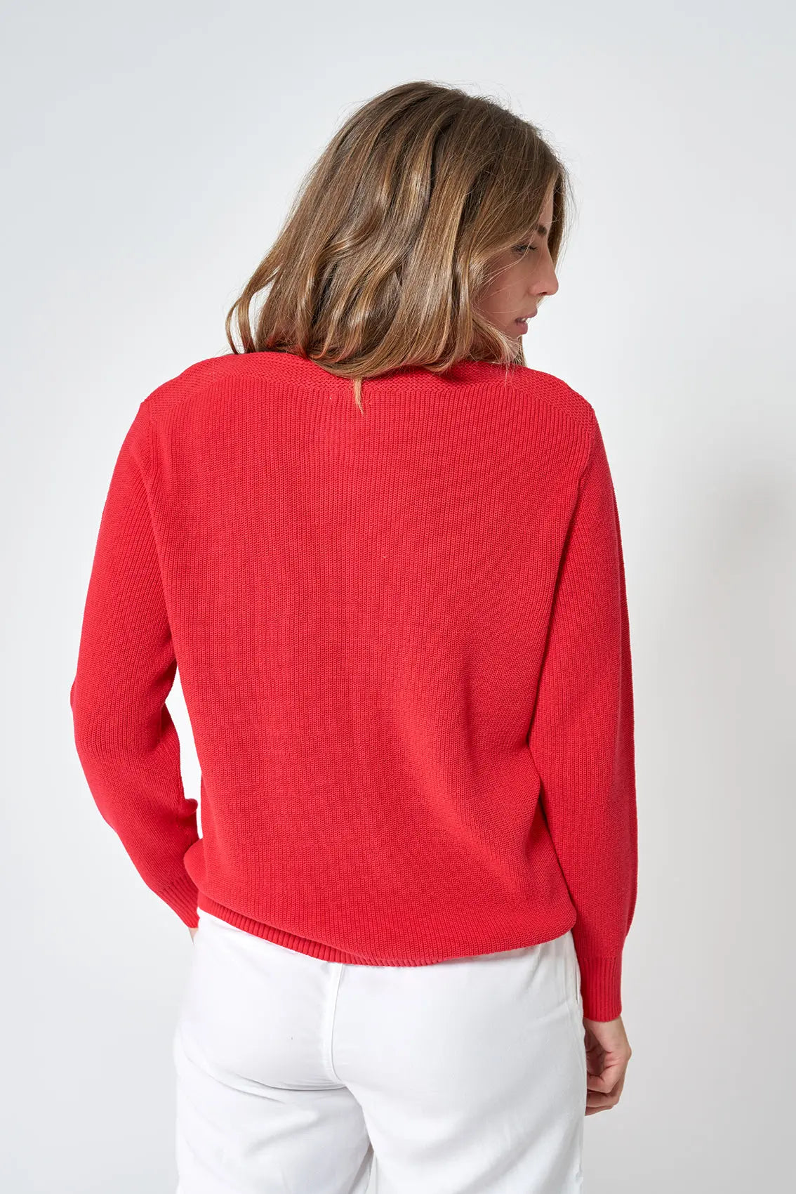 Wide-neck knitted sweater in cotton