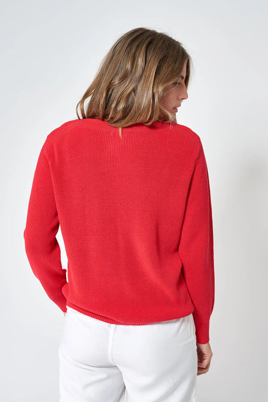 Wide-neck knitted sweater in cotton
