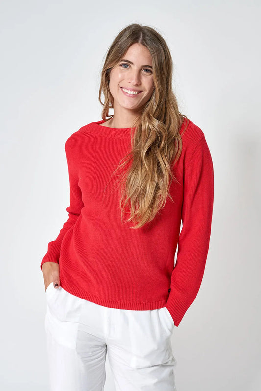 Wide-neck knitted sweater in cotton
