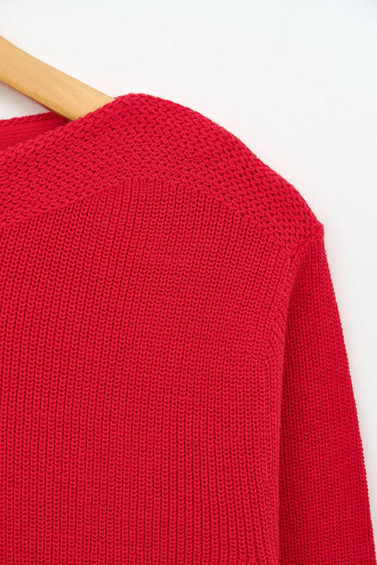 Wide-neck knitted sweater in cotton