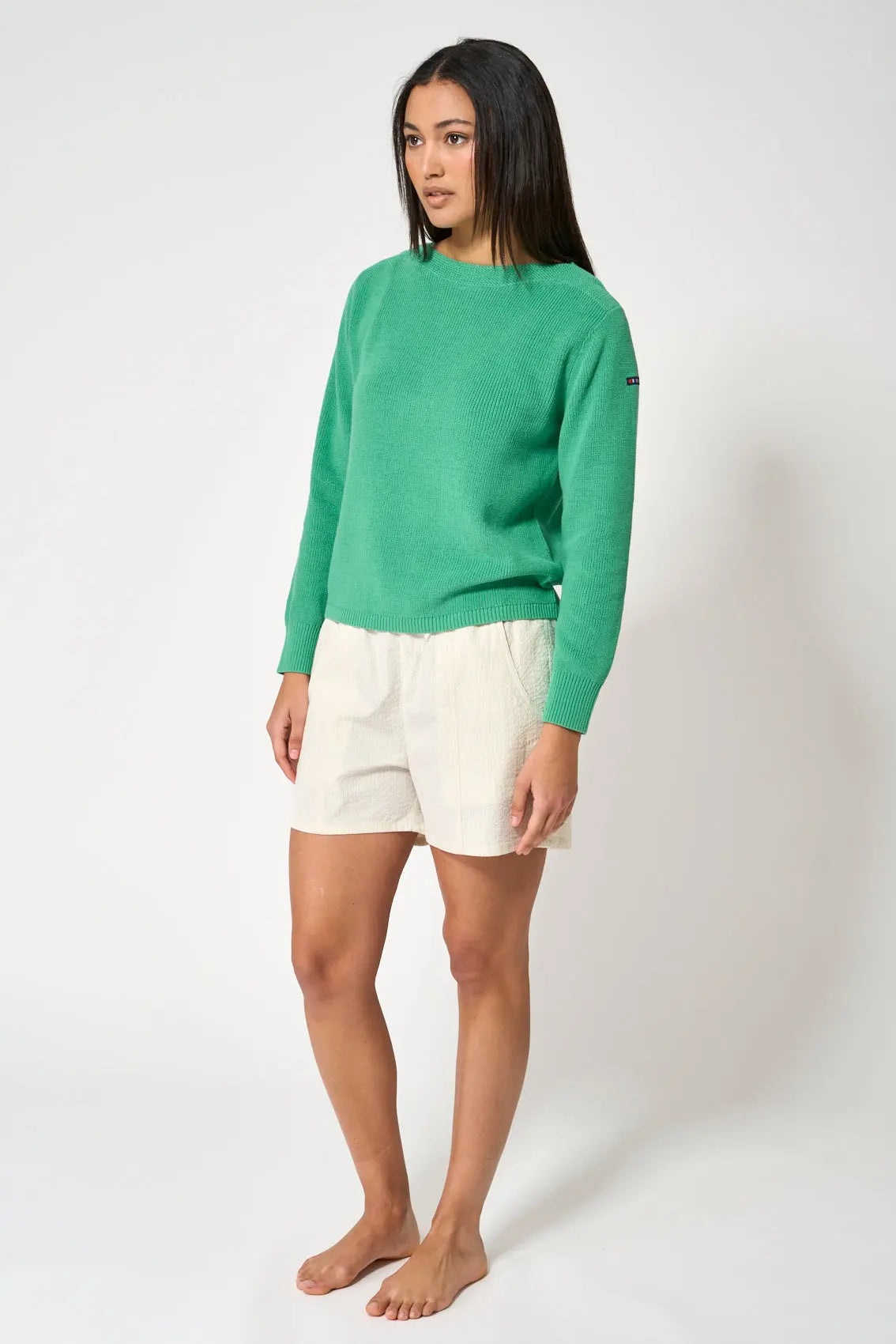 Jersey básico punto de algodón y cuello amplio