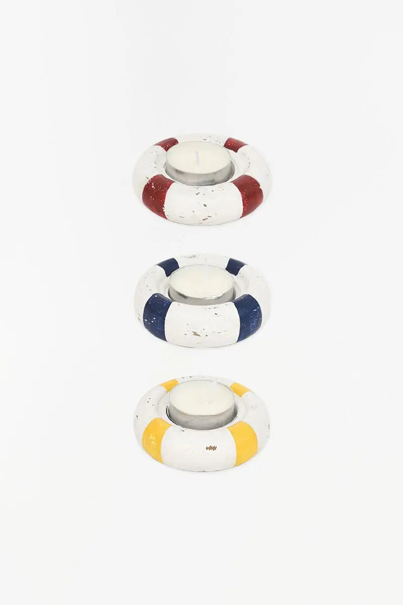 Set de 3 Portavelas con forma de salvavidas de madera