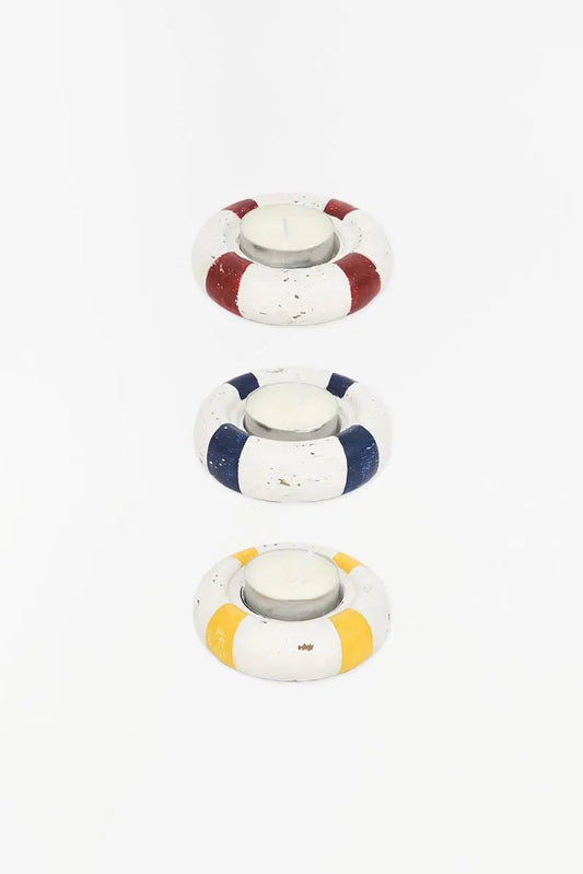 Set de 3 Portavelas con forma de salvavidas de madera