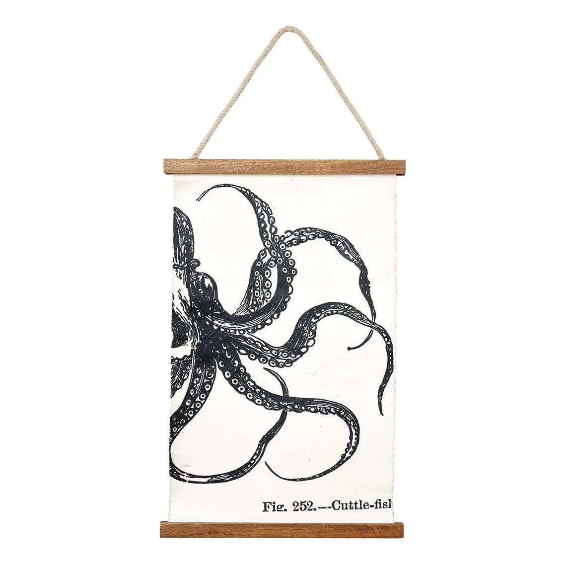 Lámina de tela y madera para colgar. Pulpo - D6753 Decoración Náutica Batela