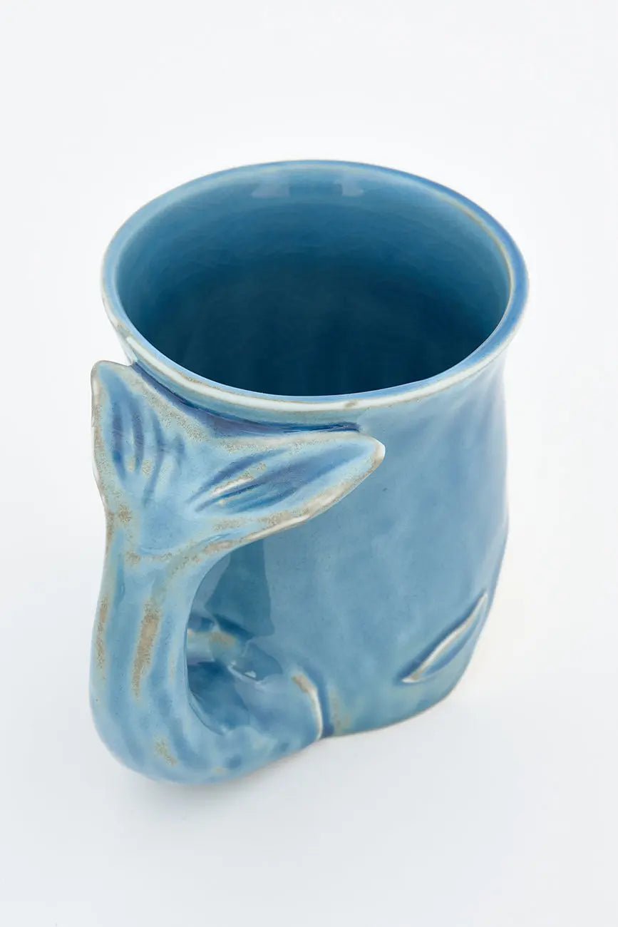 Blue porcelain mug in the shape of a whale
