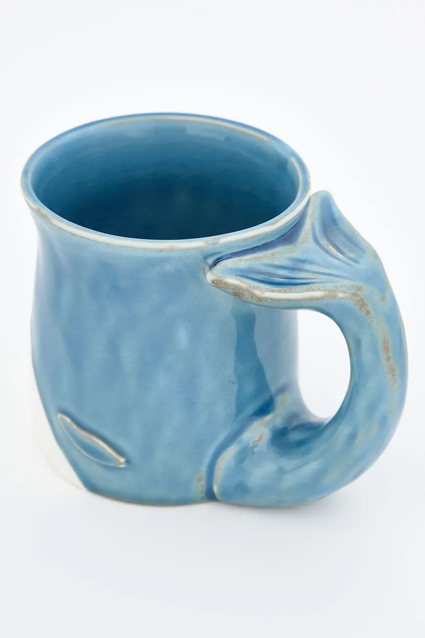 Blue porcelain mug in the shape of a whale