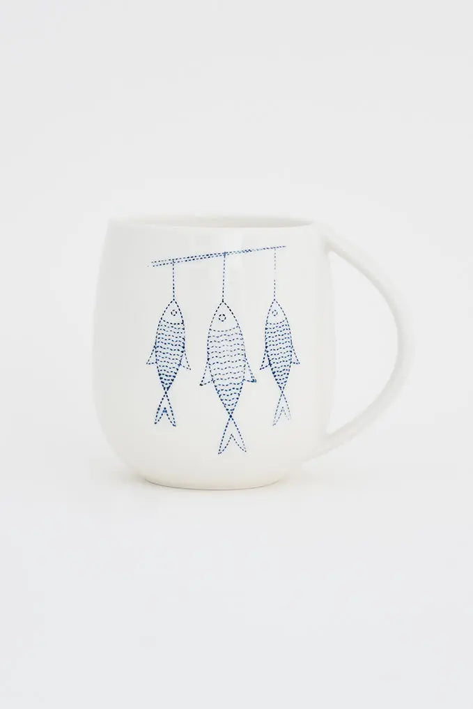 Mug o taza en porcelana con peces ø: 8 cm - h: 10 cm