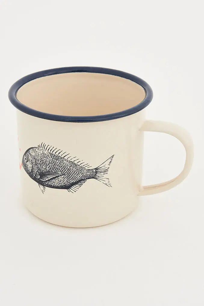 Enameled metal fish mug ø: 8 cm - h: 8 cm