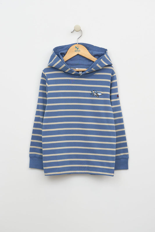 T-shirt manches longues rayé à capuche