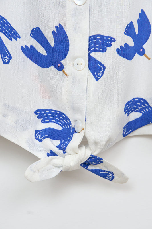 Printed viscose shirt with knot
