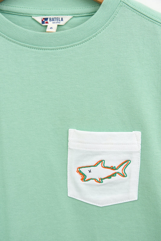 Embroidered shark pocket t-shirt