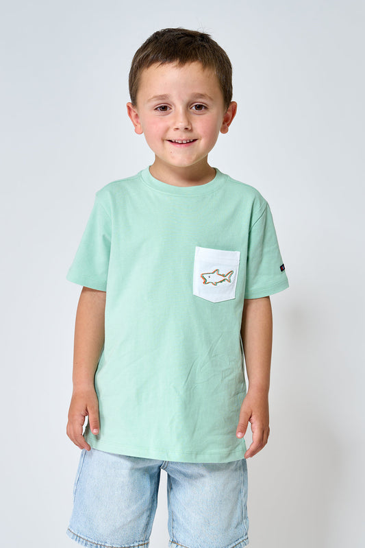 Embroidered shark pocket t-shirt