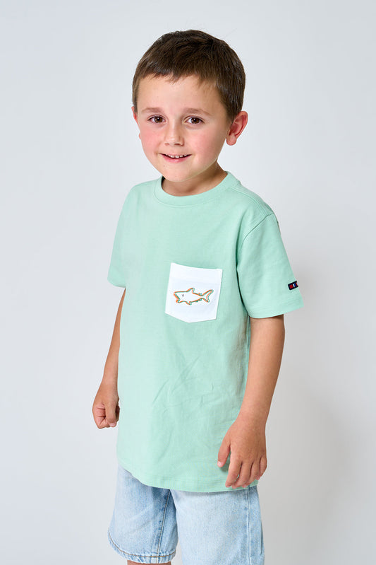 Embroidered shark pocket t-shirt