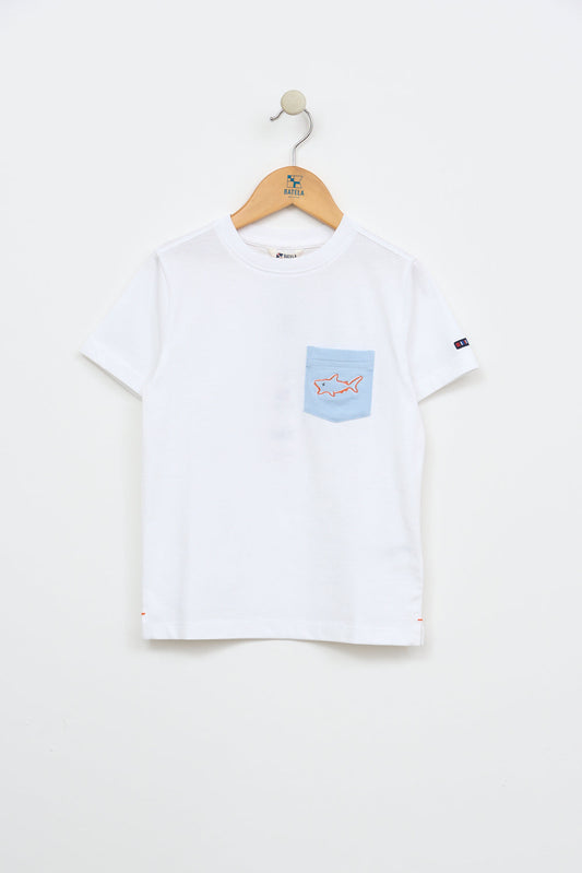 Embroidered shark pocket t-shirt