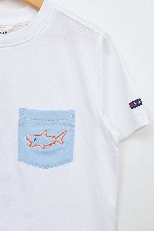 Embroidered shark pocket t-shirt