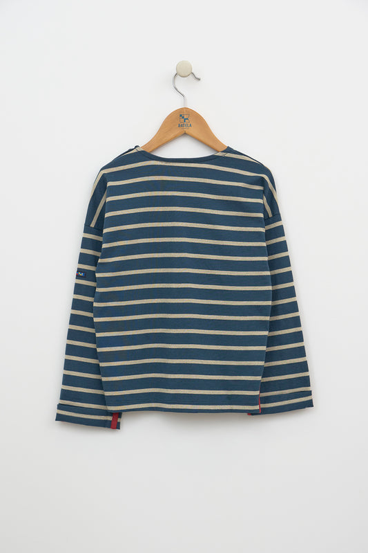 T-shirt manches longues à rayures avec des boutons sur l’épaule