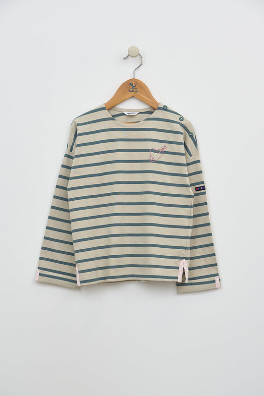 T-shirt manches longues à rayures avec des boutons sur l’épaule