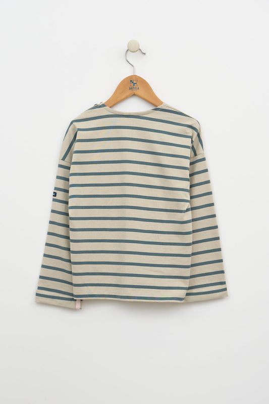 T-shirt manches longues à rayures avec des boutons sur l’épaule