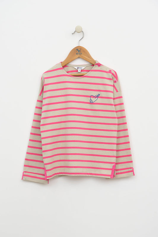 T-shirt manches longues à rayures avec des boutons sur l’épaule