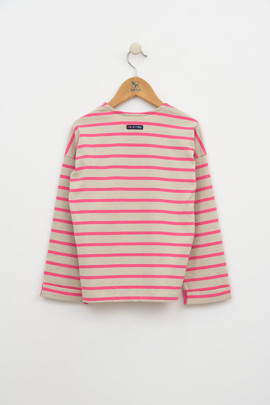 T-shirt manches longues à rayures avec des boutons sur l’épaule