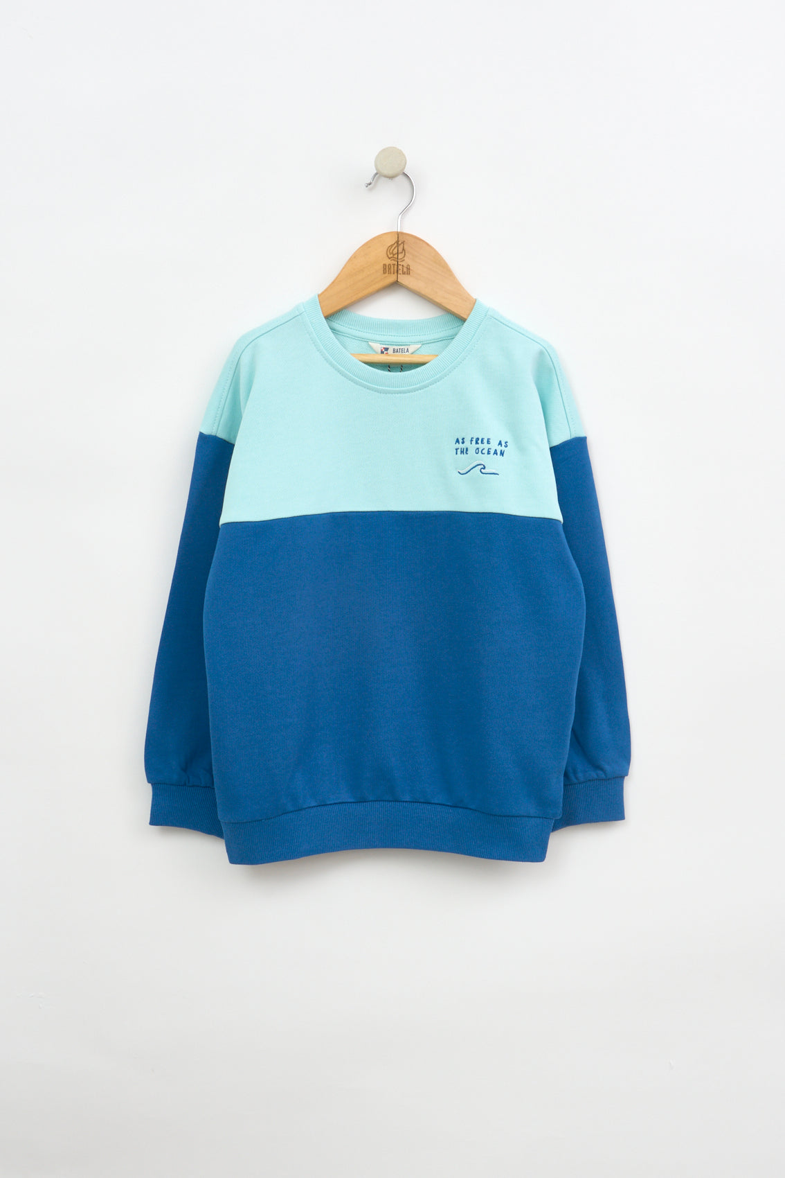 Two-tone French terry sweatshirt with front embroidery