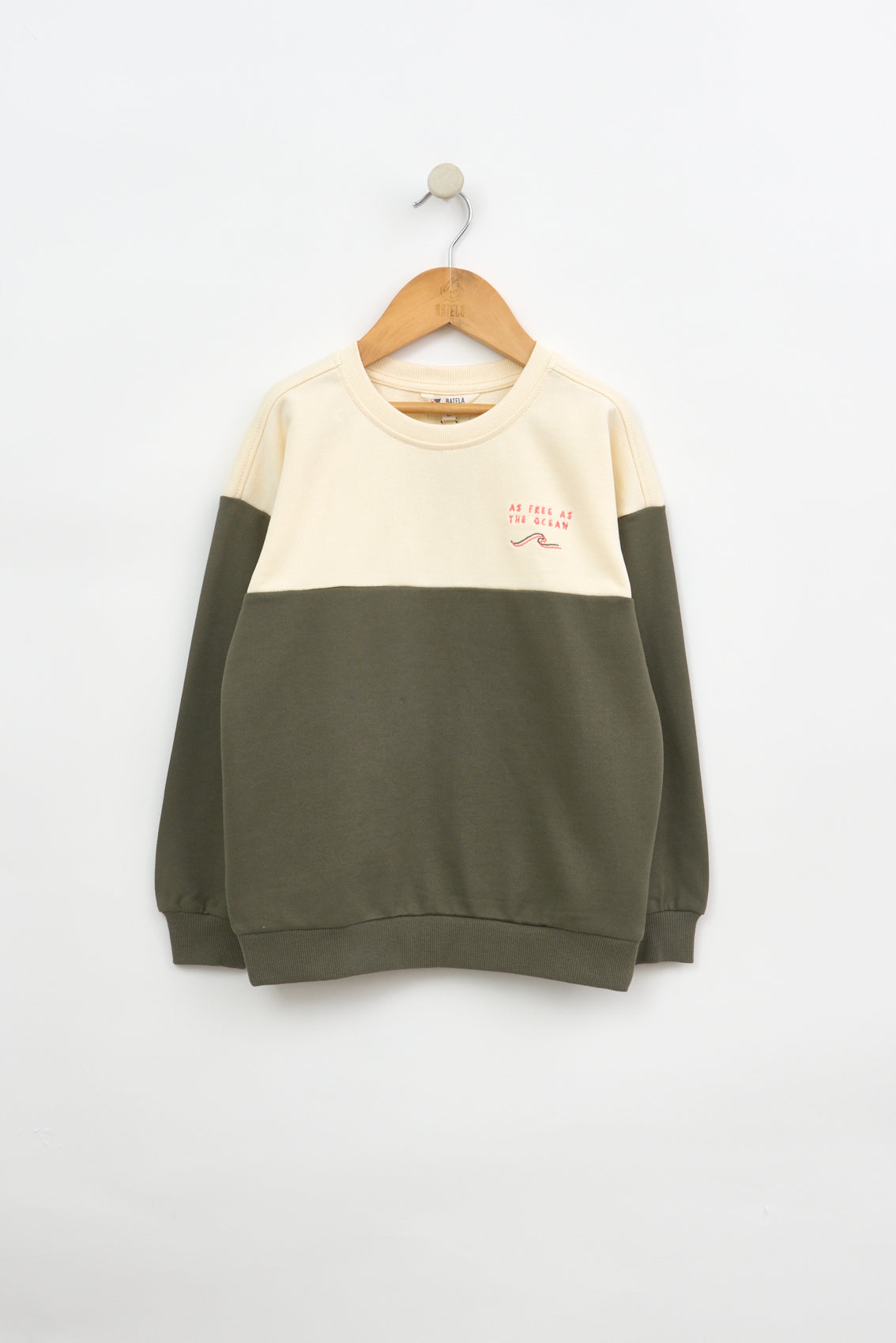 Two-tone French terry sweatshirt with front embroidery