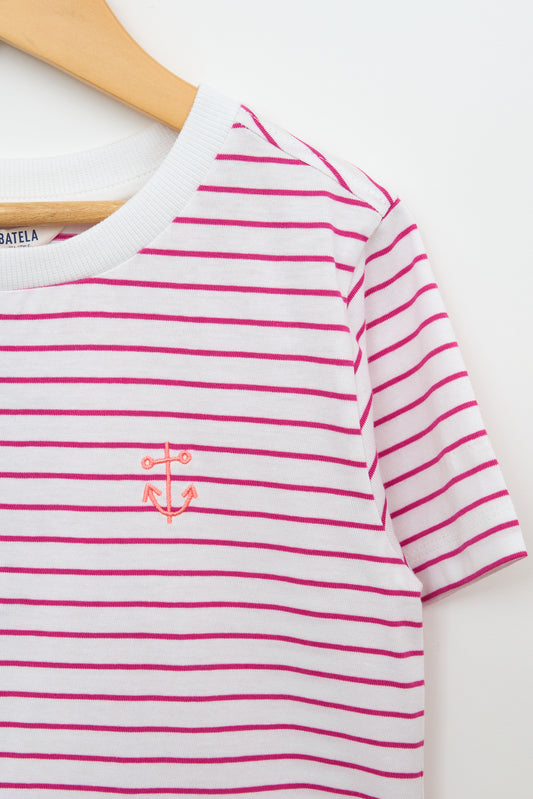 Marinel-estiloko kamiseta-soineko marraduna