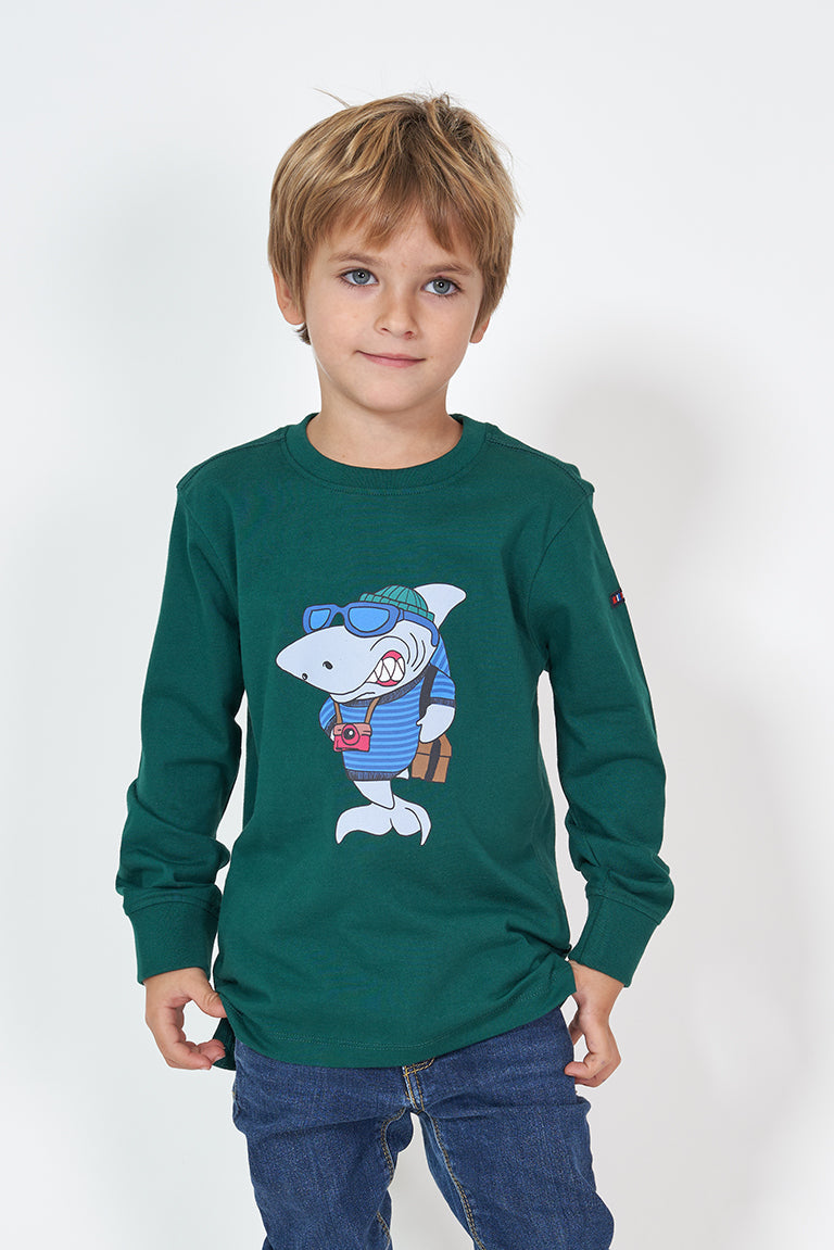 T-shirt en coton, manches longues, requin