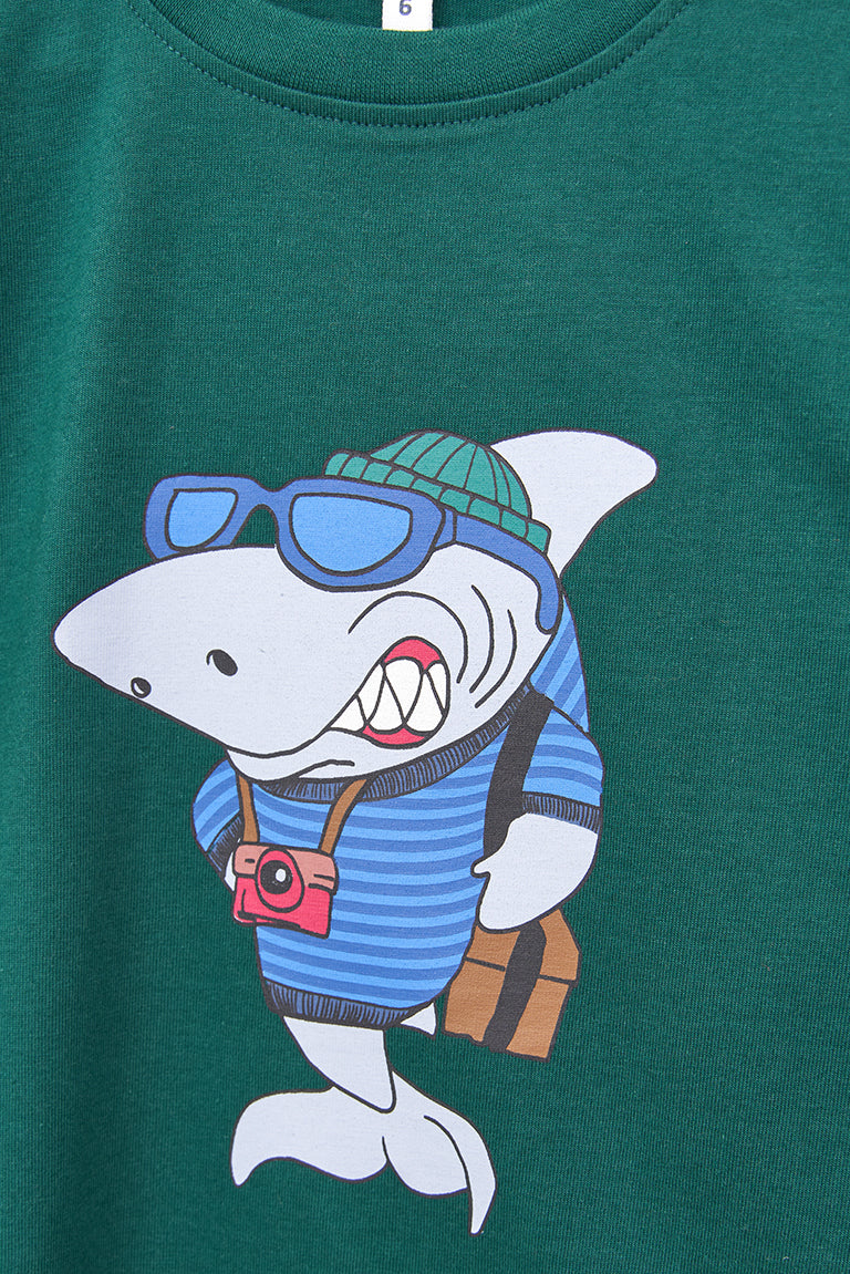 T-shirt en coton, manches longues, requin