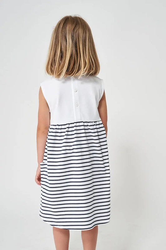 Vestido a rayas manga corta de niña en algodón