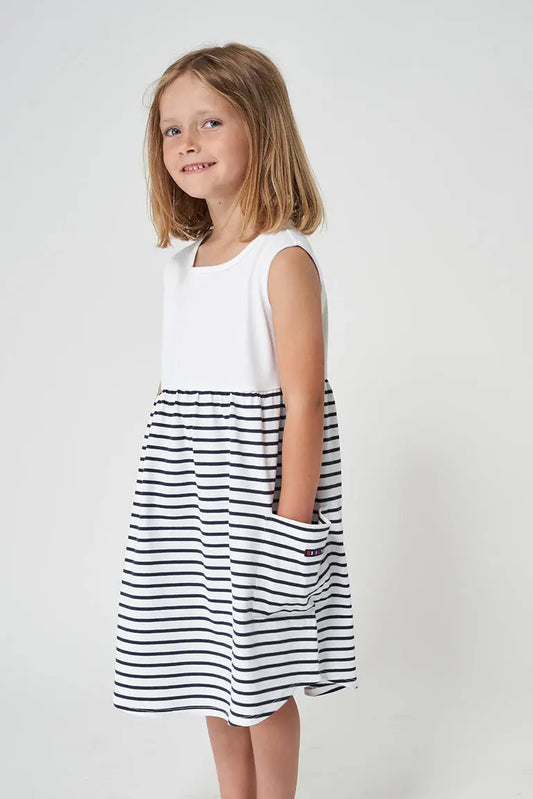 Vestido a rayas manga corta de niña en algodón