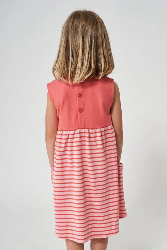 Vestido a rayas manga corta de niña en algodón
