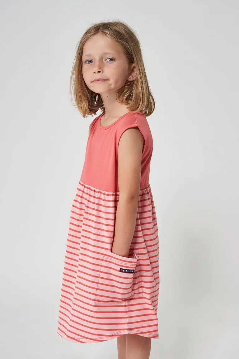 Vestido a rayas manga corta de niña en algodón