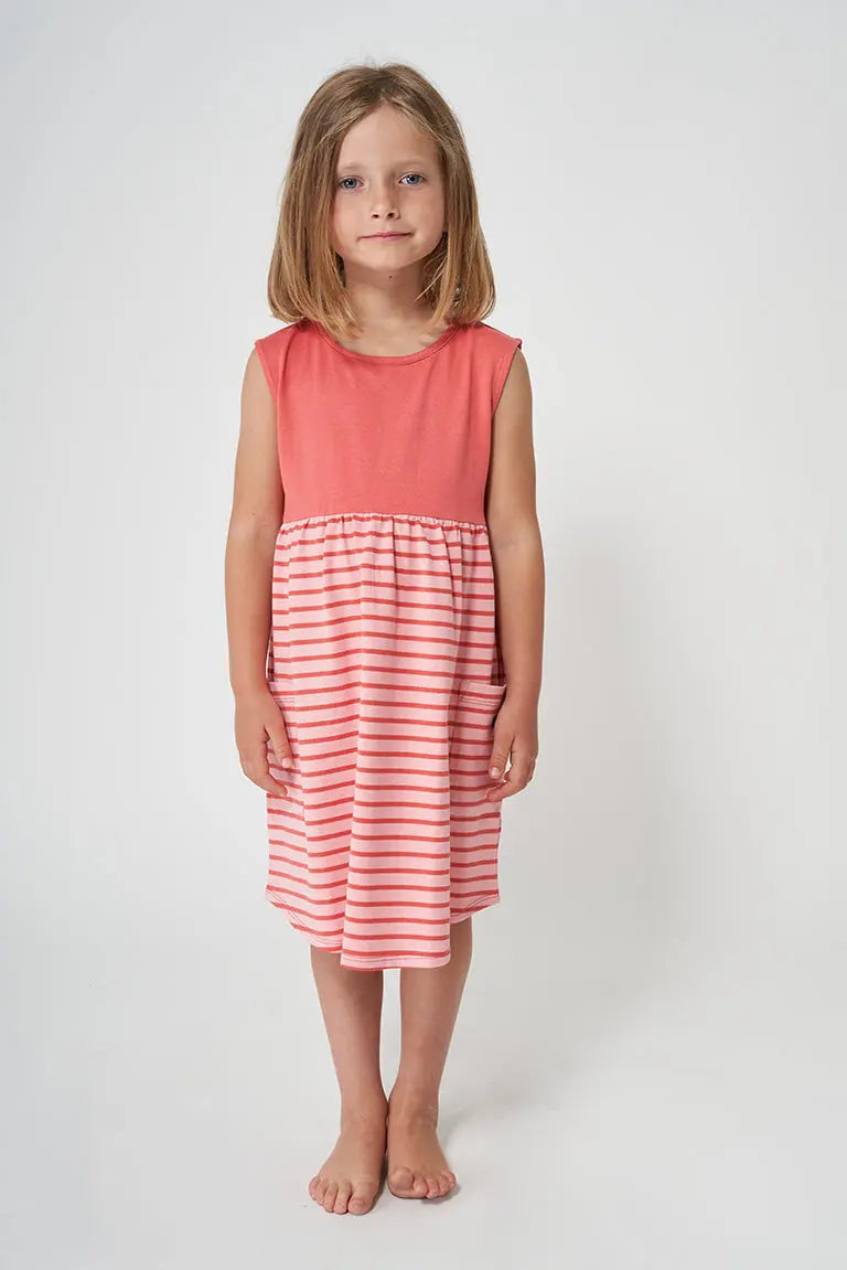 Vestido a rayas manga corta de niña en algodón