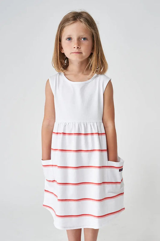 Vestido a rayas manga corta de niña en algodón