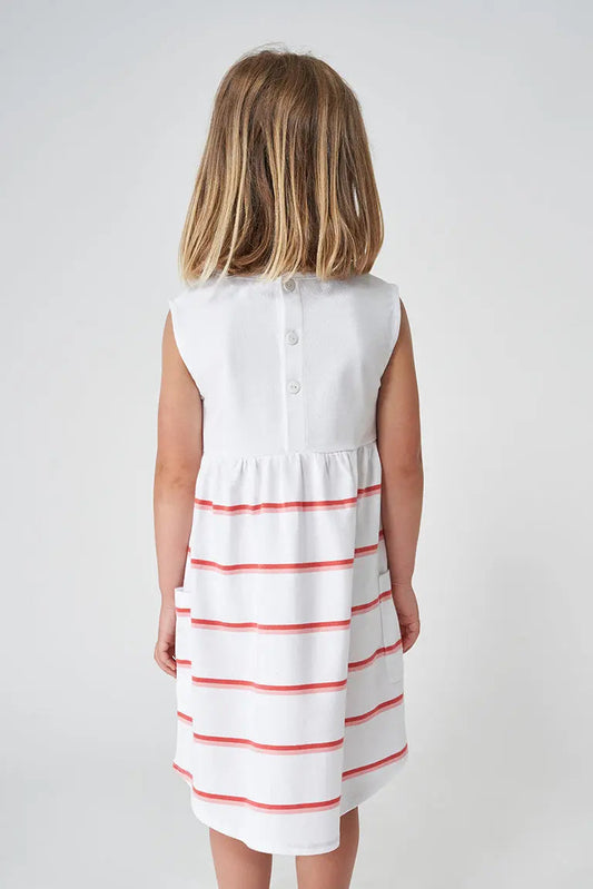 Vestido a rayas manga corta de niña en algodón