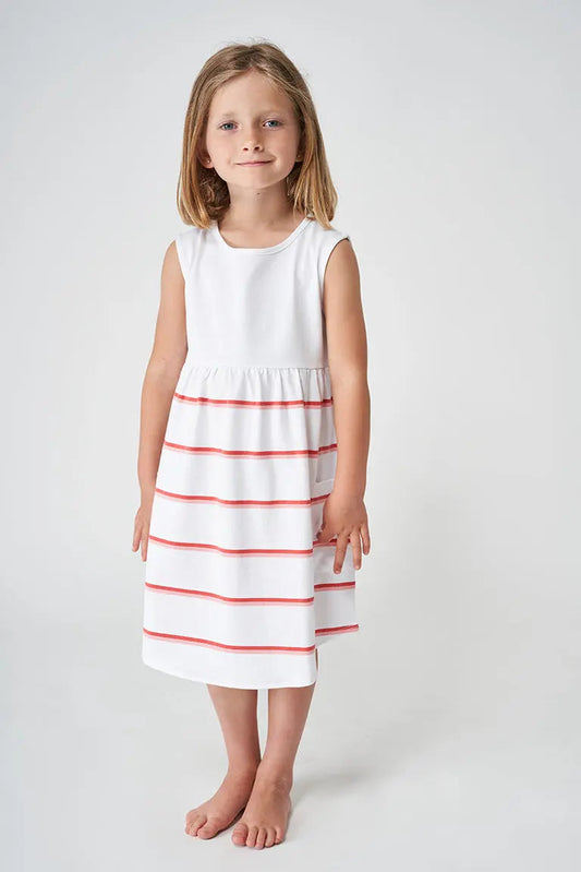 Vestido a rayas manga corta de niña en algodón