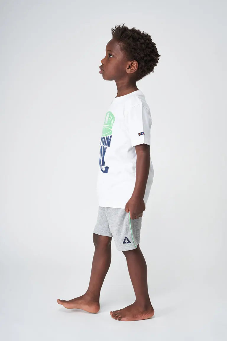 Mutikoentzako mahuka motzeko kotoizko “Captain Boy” kamiseta.